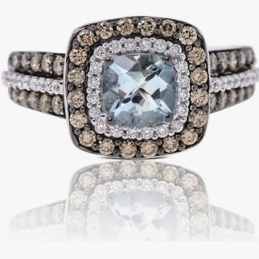LeVian Aquamarine and Chocolate Diamonds 14k Vanilla ring $4900. Very Pretty!